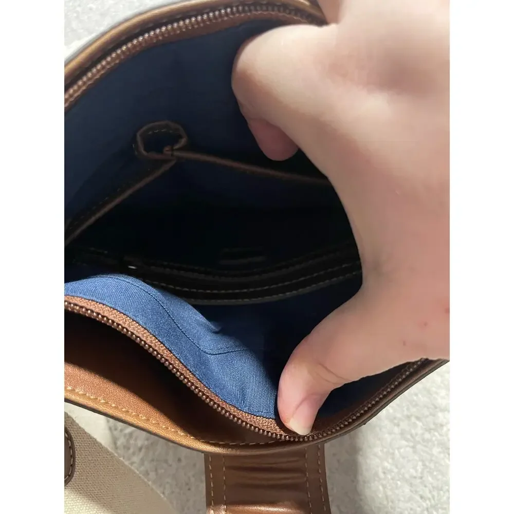 Ralph Lauren Chaps Crossbody Purse Bag Striped White Blue Tan Shoulder